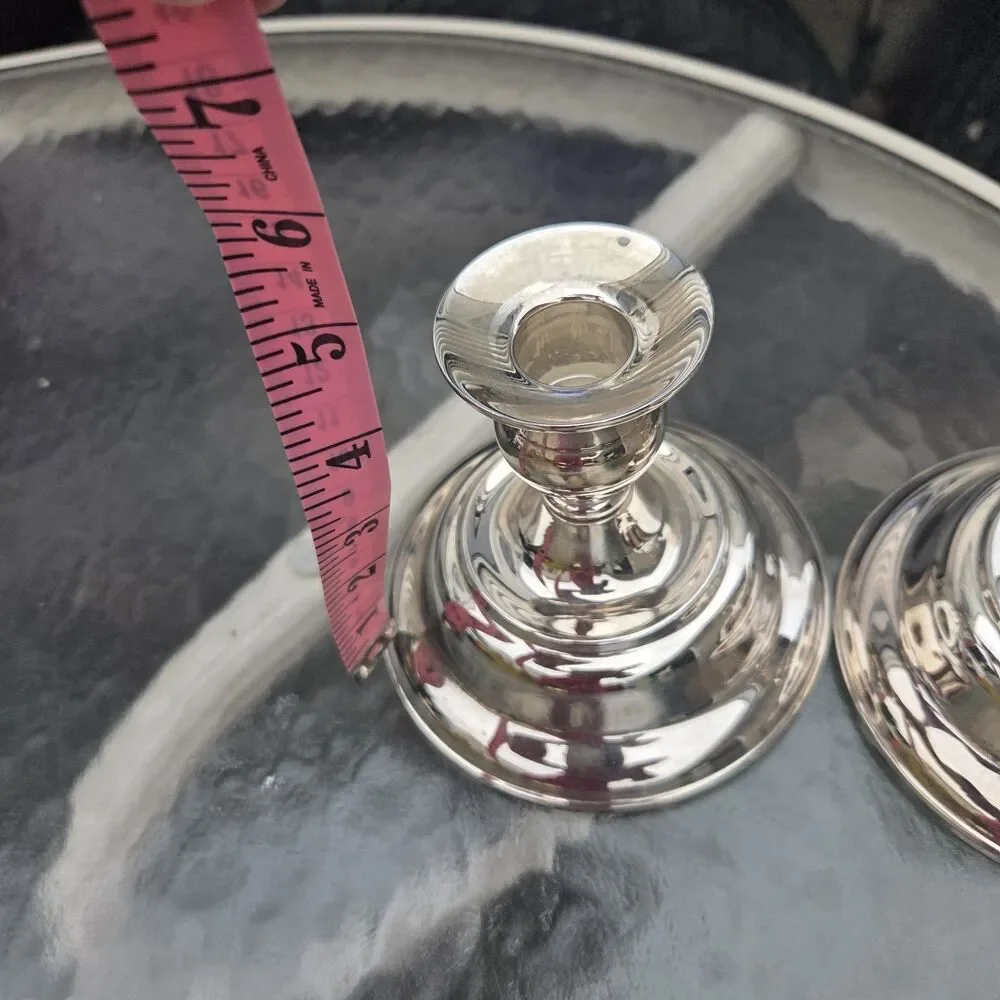 VTG Silver Plated Candlestick Holders Pair Round Base 4.5 Inch Taper
